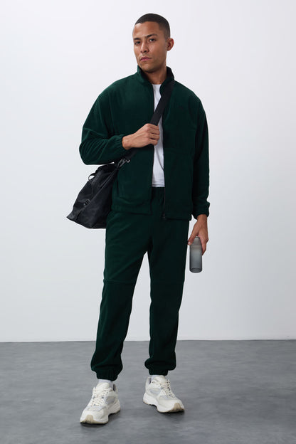 Forest Green Thick Soft Textured Comfort Fit Embroidered Men's Tracksuit Set - 85269