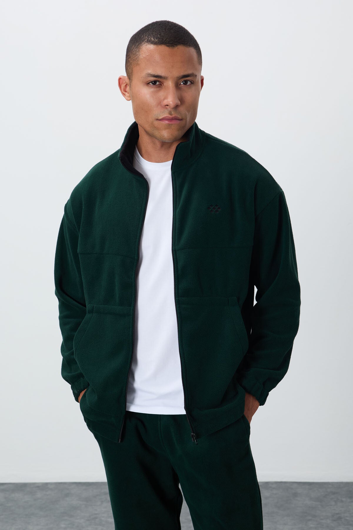 Forest Green Thick Soft Textured Comfort Fit Embroidered Men's Tracksuit Set - 85269