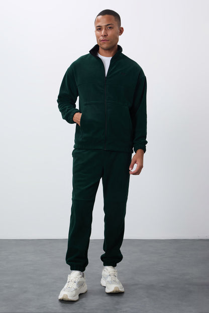 Forest Green Thick Soft Textured Comfort Fit Embroidered Men's Tracksuit Set - 85269