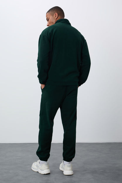 Forest Green Thick Soft Textured Comfort Fit Embroidered Men's Tracksuit Set - 85269