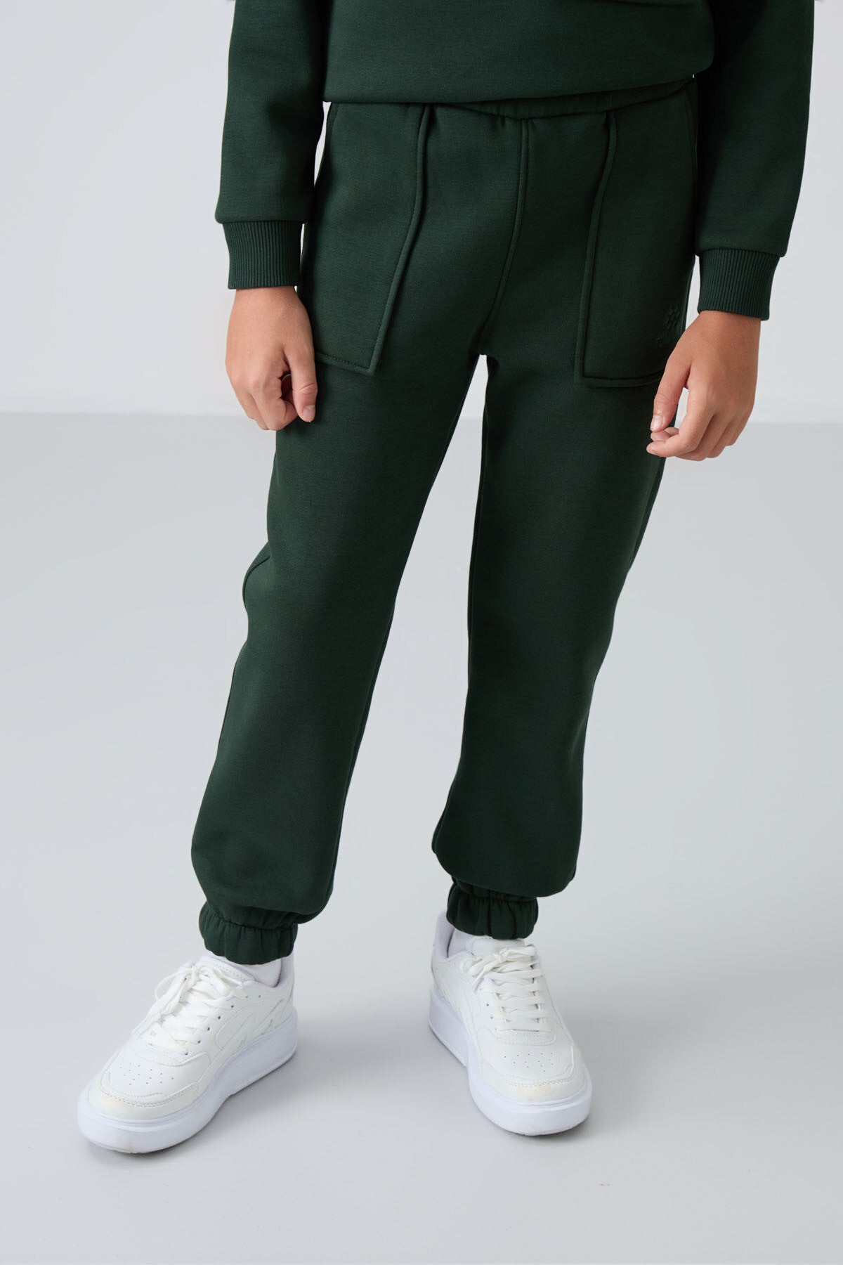 Forest Green Cotton Thick Fleece-Lined Soft Textured Standard Fit Printed Boys' Tracksuit Set - 11257