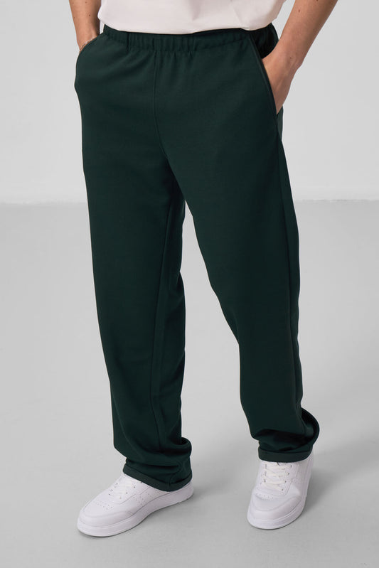 Pine Green Textured Surface Comfortable Fit Palazzo Men's Trousers - 82164
