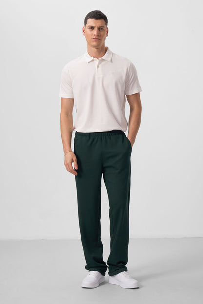 Pine Green Textured Surface Comfortable Fit Palazzo Men's Trousers - 82164