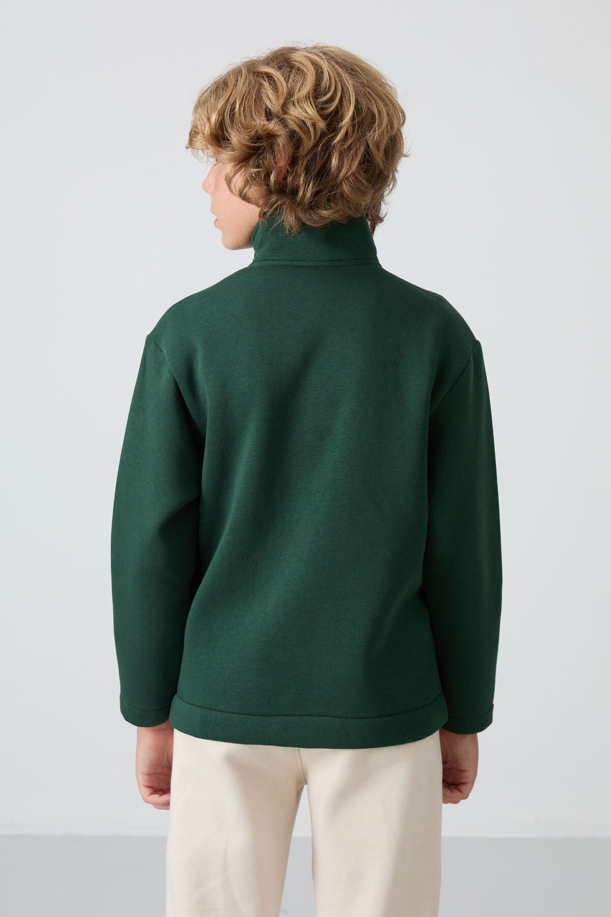 Forest Green Cotton Thick Fleece-Lined Soft Textured Standard Fit Embroidered Boys' Sweatshirt - 11245