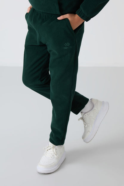 Pine Green Thick Soft Textured Standard Fit Embroidered Fleece Boys' Tracksuit Bottom - 11219