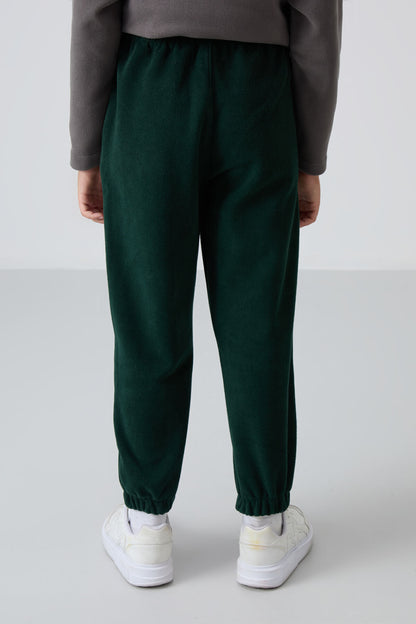 Pine Green Thick Soft Textured Standard Fit Embroidered Fleece Boys' Tracksuit Bottom - 11220