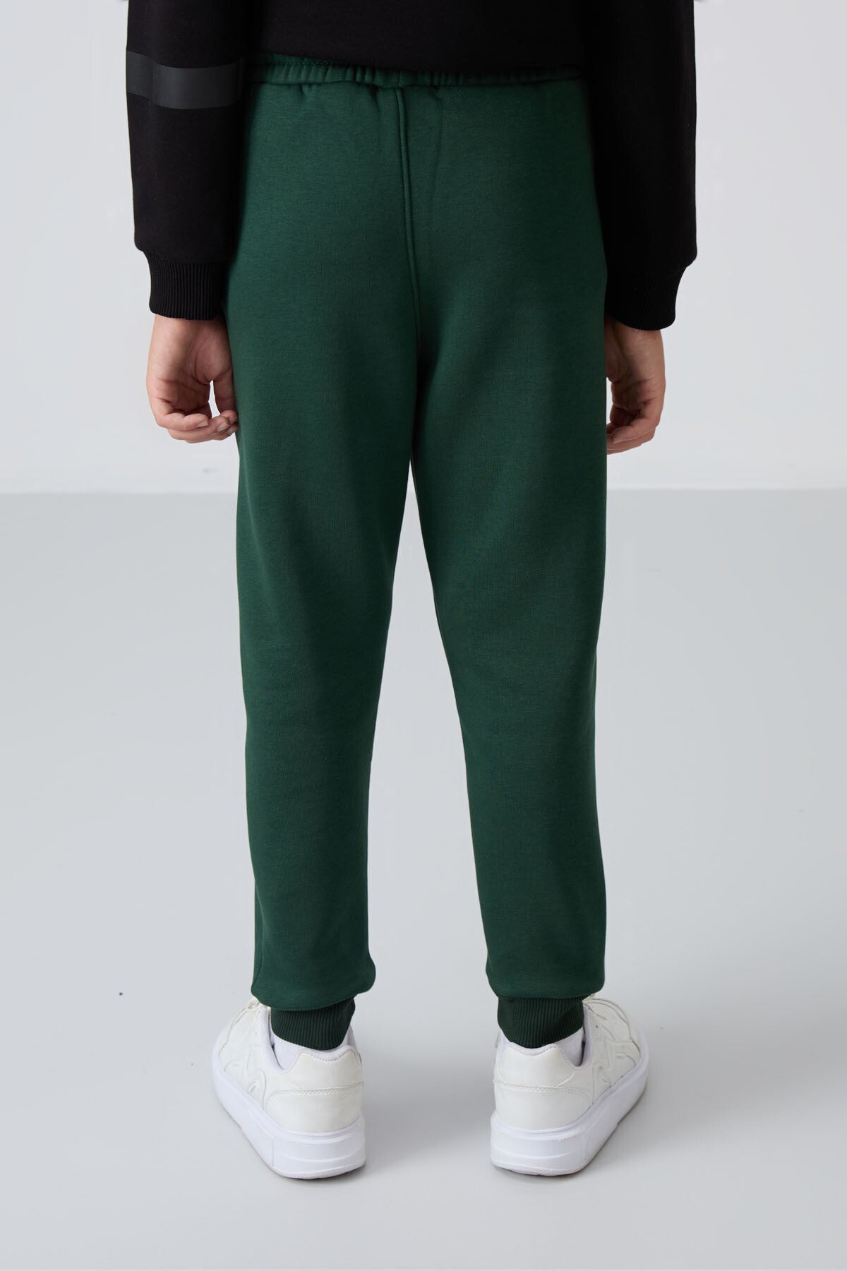 Forest Green Cotton Thick Fleece-Lined Soft Texture Standard Fit Embroidered Boys' Tracksuit Bottom - 11224