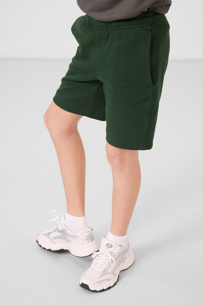 Pine green cotton soft woven standard fit basic boys' shorts - 11293