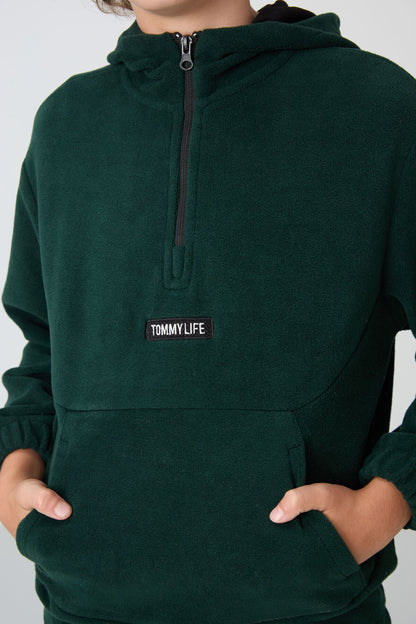 Pine Green Thick Soft Textured Standard Fit Embroidered Fleece Boys' Sweatshirt - 11230