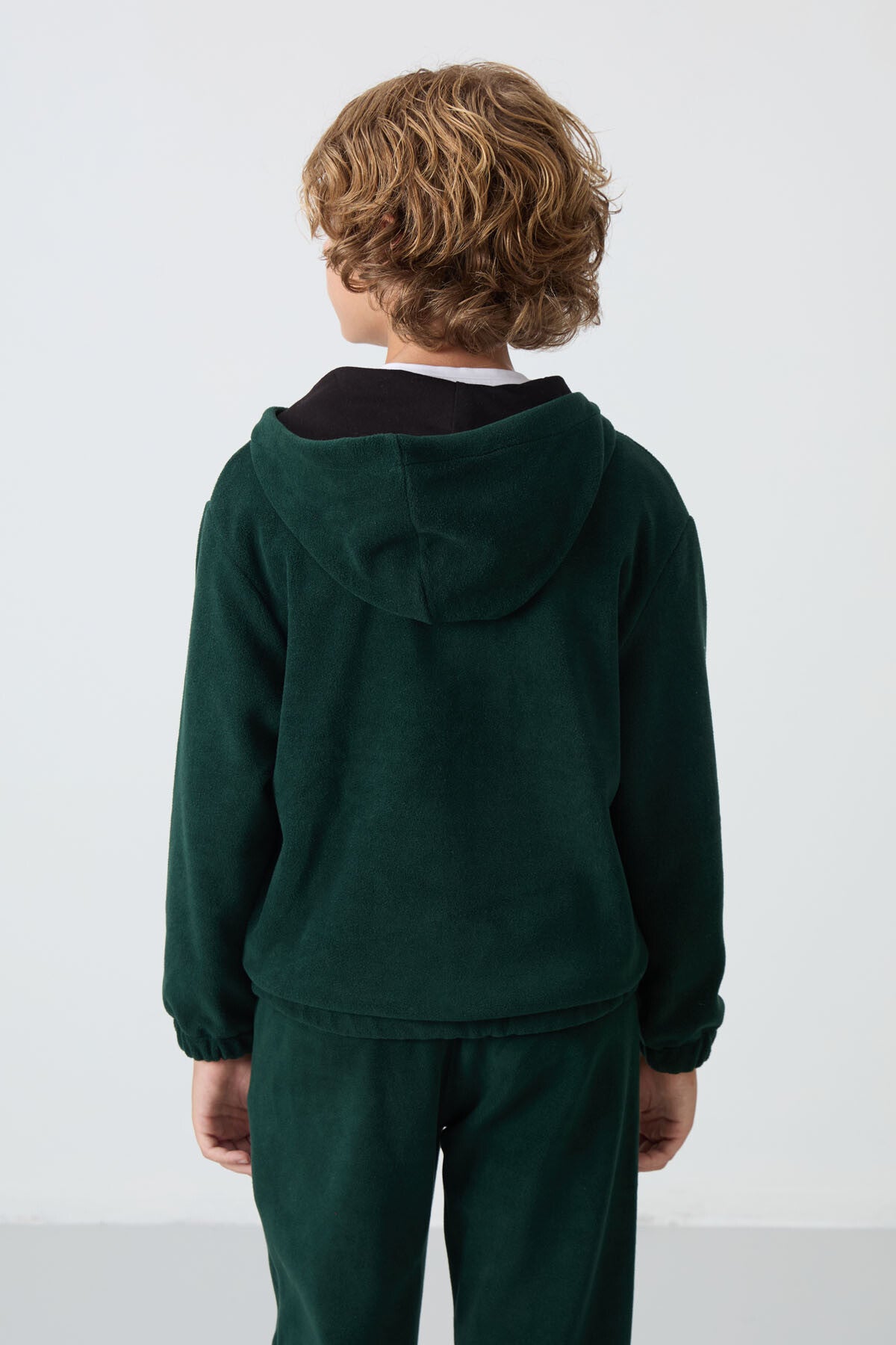 Pine Green Thick Soft Textured Standard Fit Embroidered Fleece Boys' Sweatshirt - 11230