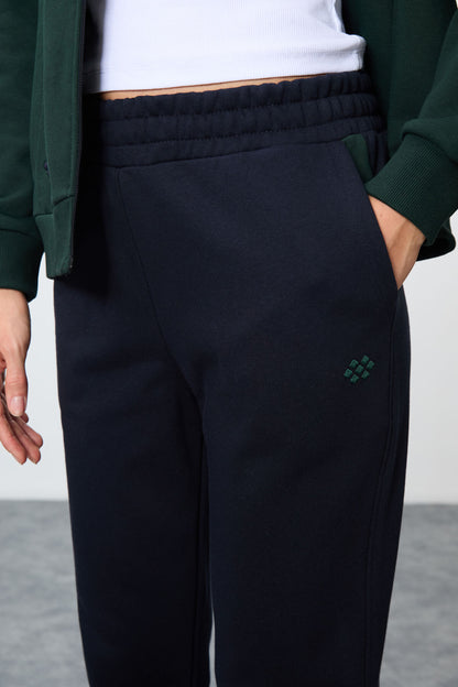 Forest Green-Navy Blue Compact Cotton Thick Smooth Textured Hooded Oversize Fit Women's Tracksuit Set - 95343