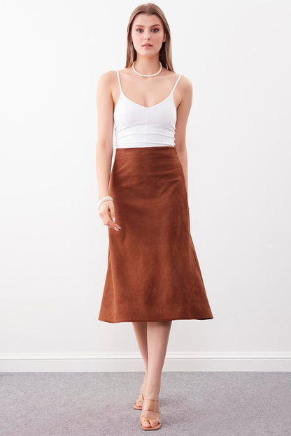 WAIST-CUTTING SUEDE CLOTH SKIRT