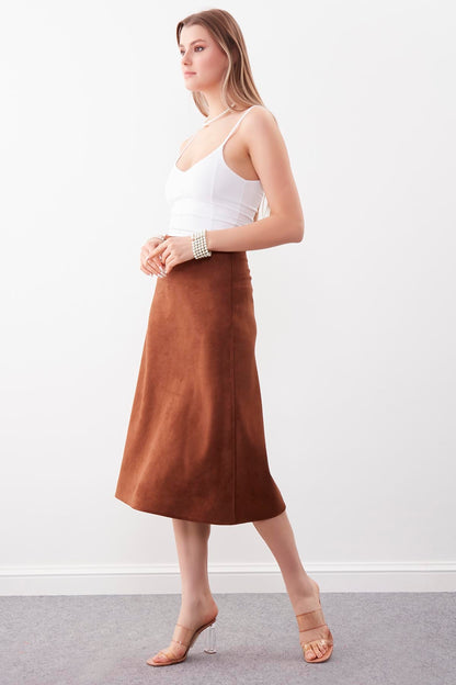 WAIST-CUTTING SUEDE CLOTH SKIRT