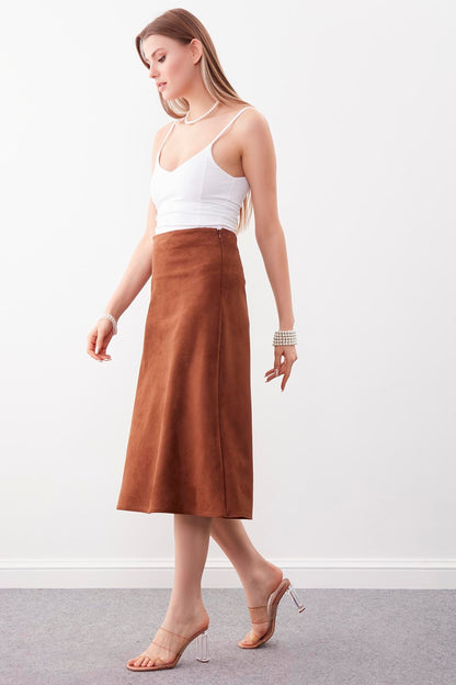 WAIST-CUTTING SUEDE CLOTH SKIRT