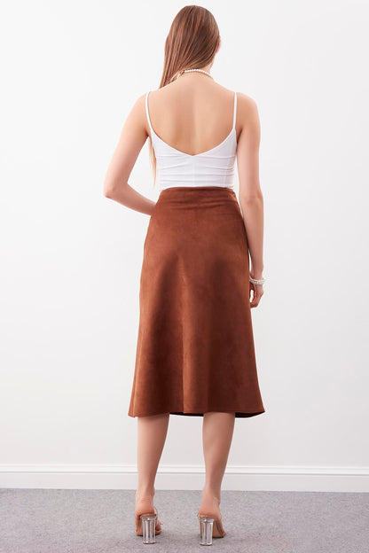 WAIST-CUTTING SUEDE CLOTH SKIRT