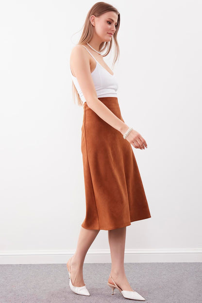 WAIST-CUTTING SUEDE CLOTH SKIRT
