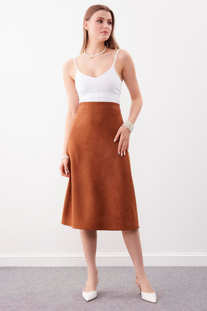 WAIST-CUTTING SUEDE CLOTH SKIRT