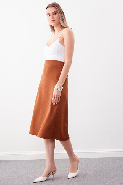 WAIST-CUTTING SUEDE CLOTH SKIRT
