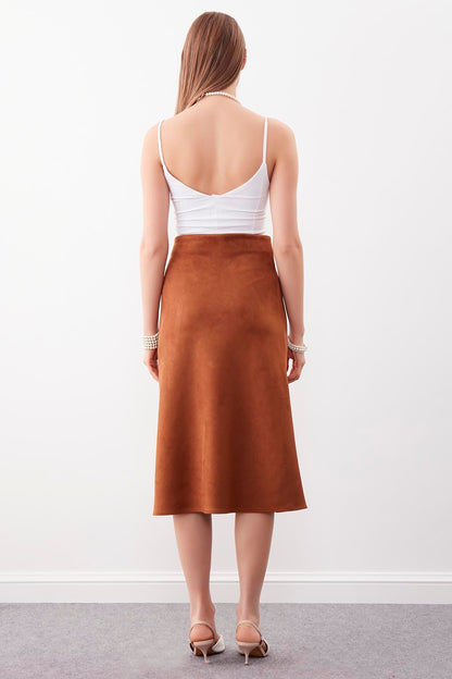 WAIST-CUTTING SUEDE CLOTH SKIRT