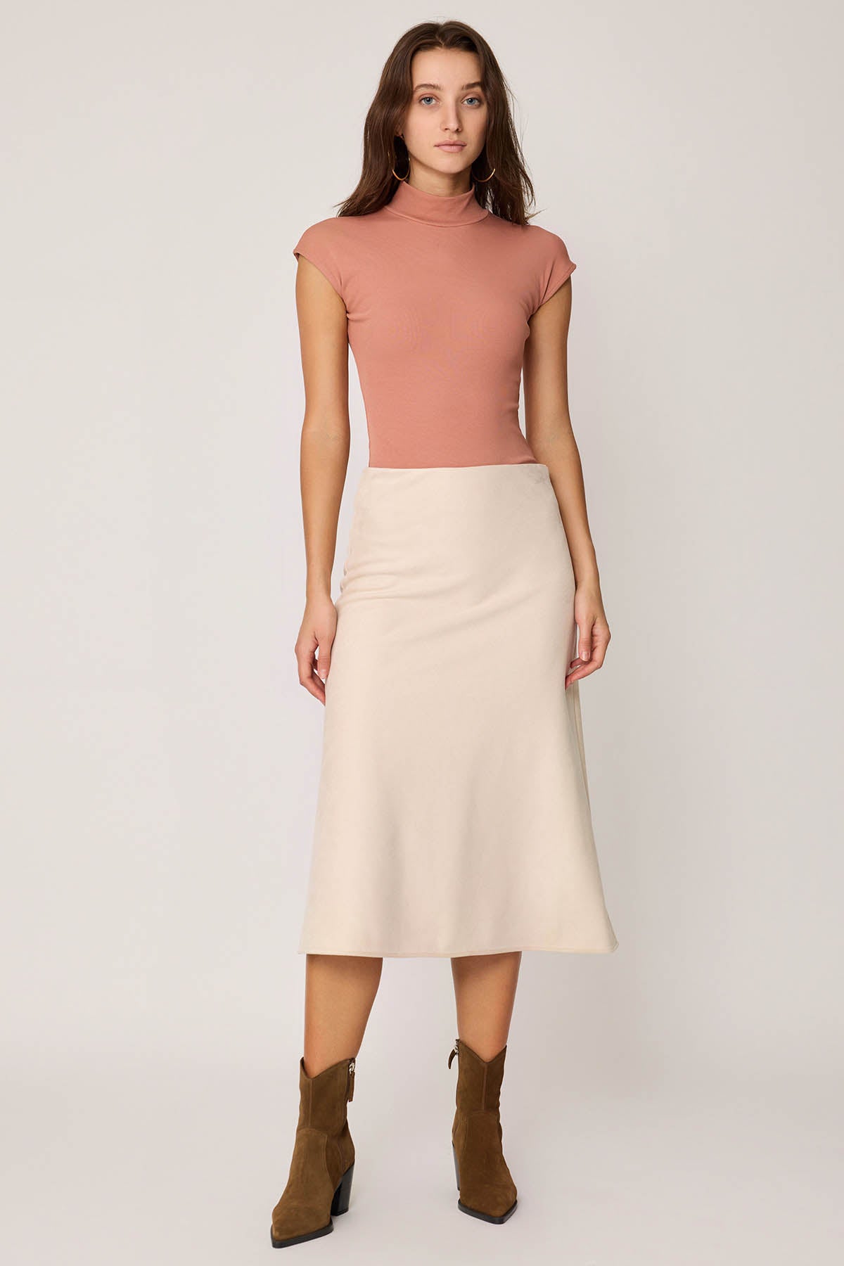 WAIST-CUTTING SUEDE CLOTH SKIRT