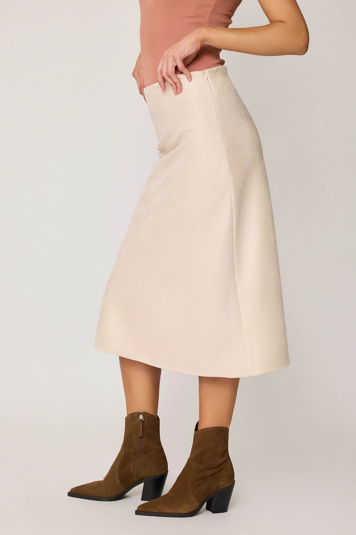 WAIST-CUTTING SUEDE CLOTH SKIRT