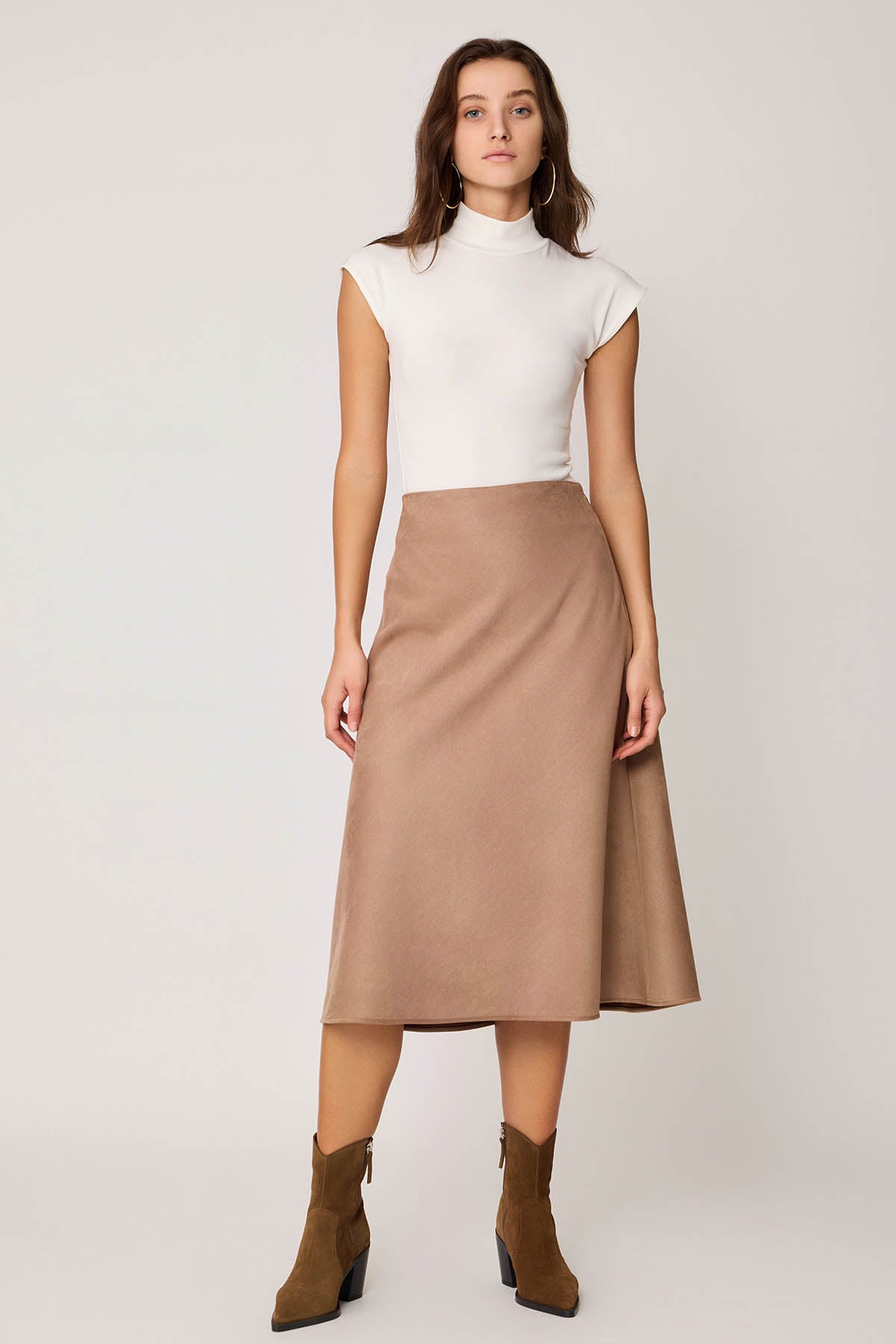 WAIST-CUTTING SUEDE CLOTH SKIRT