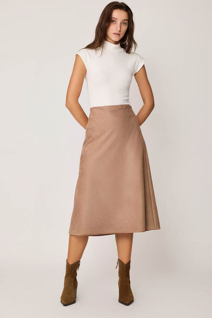 WAIST-CUTTING SUEDE CLOTH SKIRT