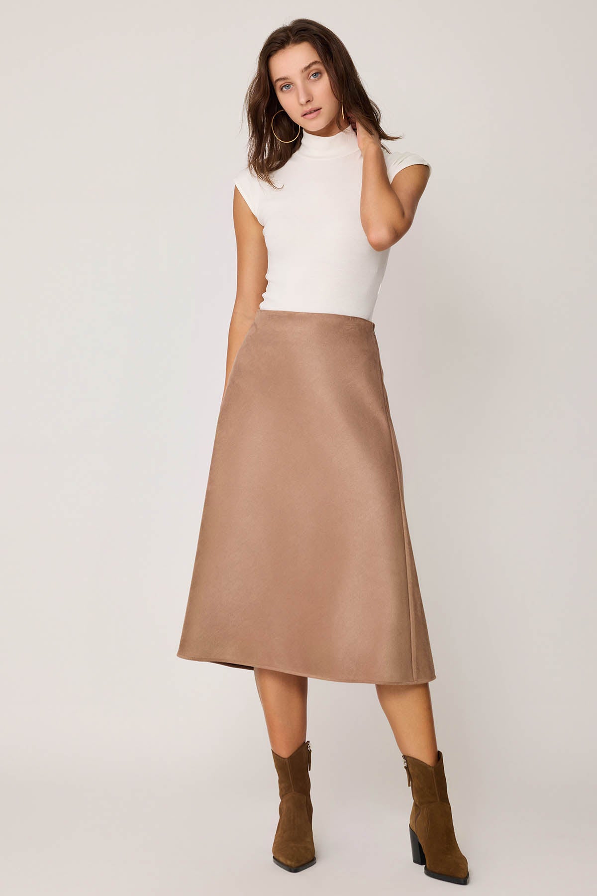 WAIST-CUTTING SUEDE CLOTH SKIRT