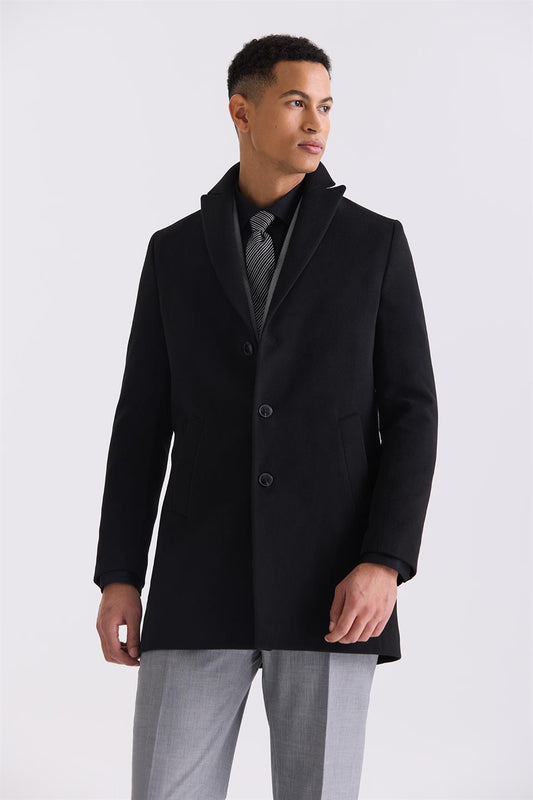 Black Comfort Fit Sharp Collar Jacket With An Earring