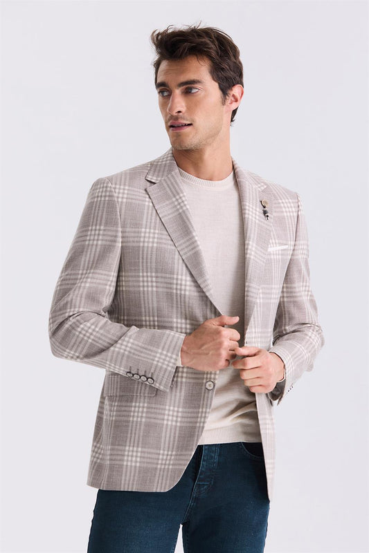 Coffee Regular Fit Kareli Single Collar Jacket With A Wide Collar
