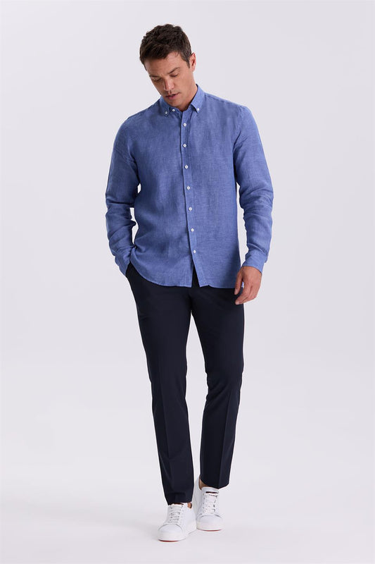 Saks 100% Linen Buttoned Collar Comfort Fit Shirt