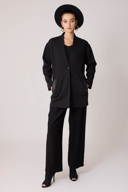 FAUX LEATHER SINGLE BUTTON JACKET