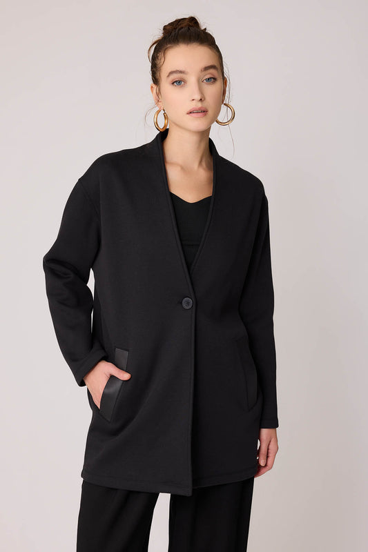 FAUX LEATHER SINGLE BUTTON JACKET