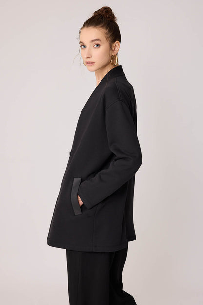 FAUX LEATHER SINGLE BUTTON JACKET