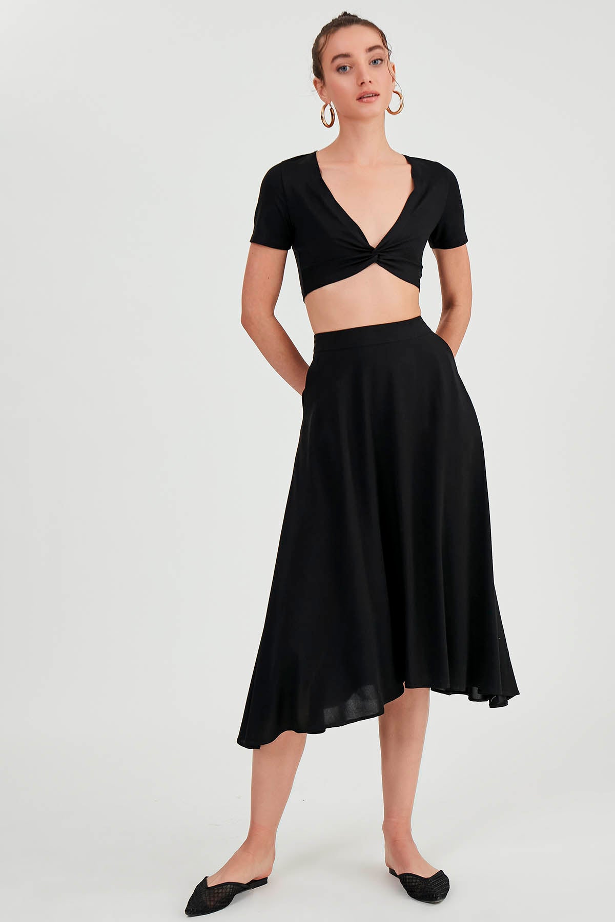 POCKETED MIDI SKIRT
