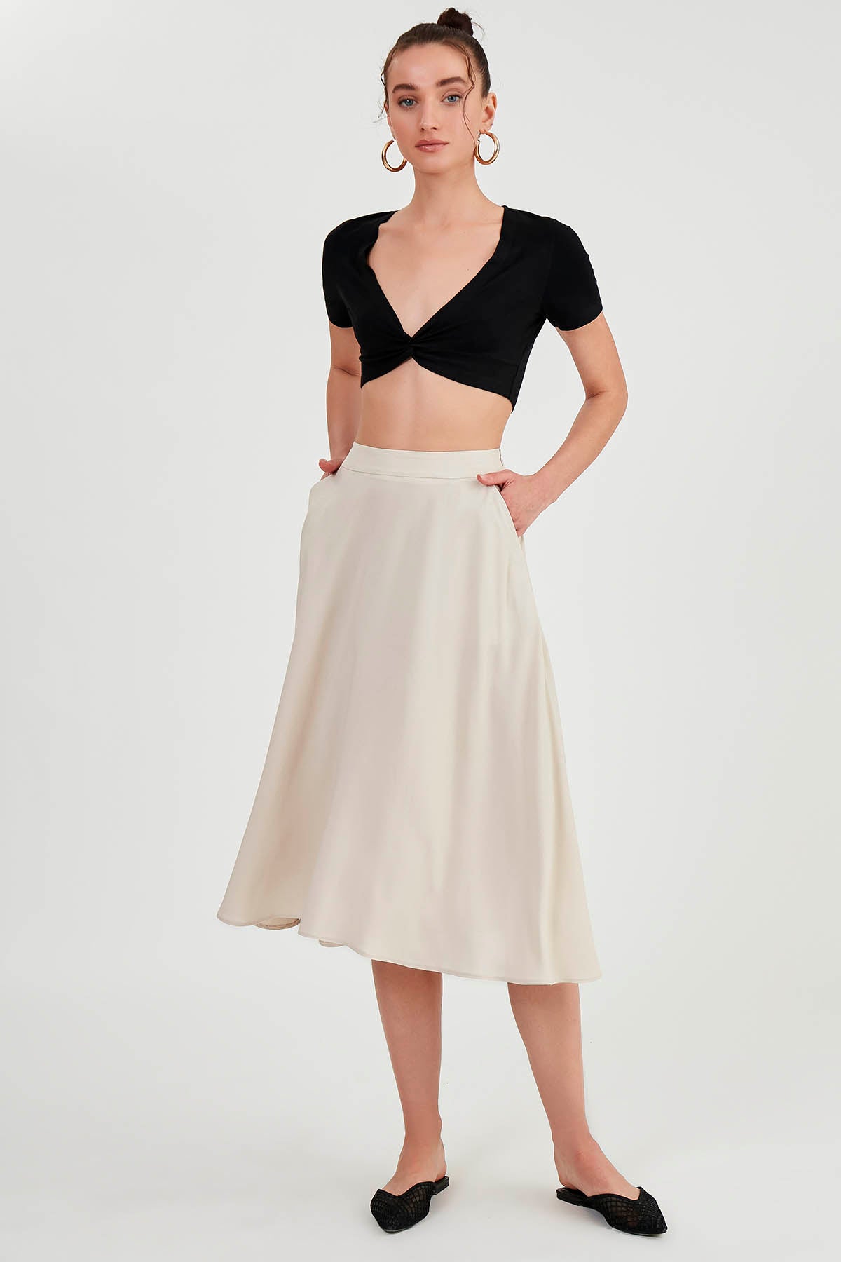 POCKETED MIDI SKIRT