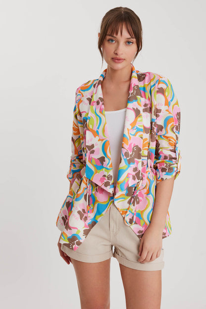 FLORAL PATTERN WAIST RUCKLED JACKET