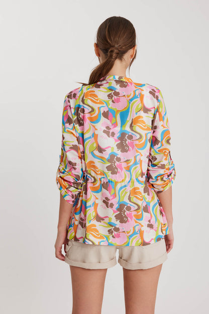 FLORAL PATTERN WAIST RUCKLED JACKET