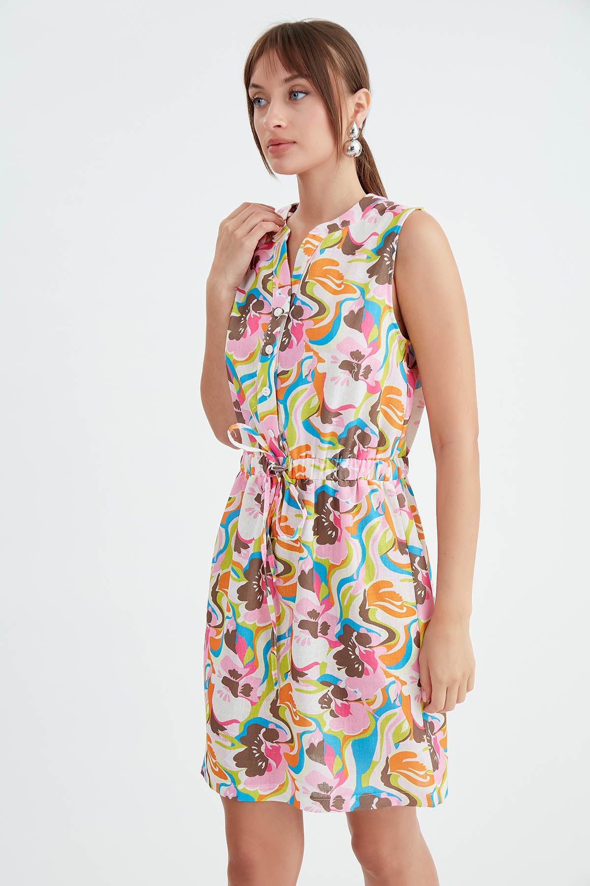 FLORAL PATTERN CURVED DRESS
