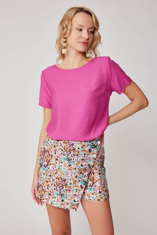 SHORTS SKIRT WITH FLOWER PATTERN FRONT BUTTON