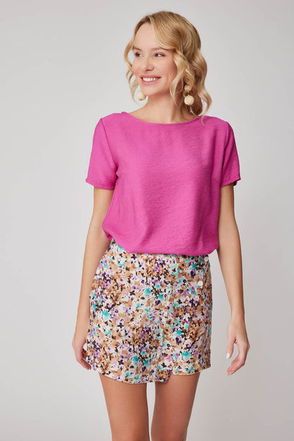 SHORTS SKIRT WITH FLOWER PATTERN FRONT BUTTON