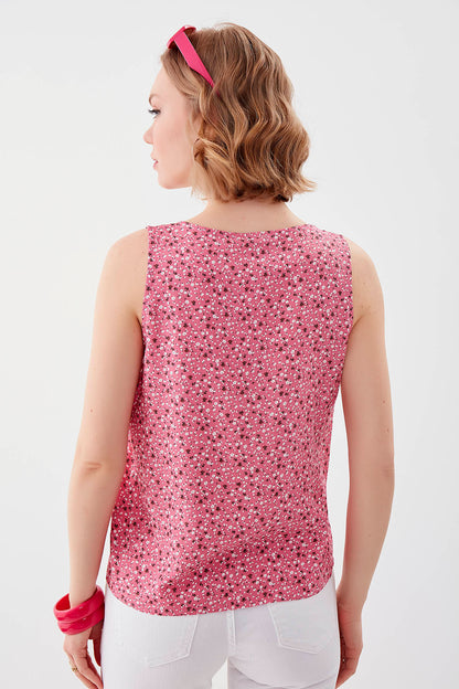 FLOWER PATTERN SLEEVELESS BLOUSE