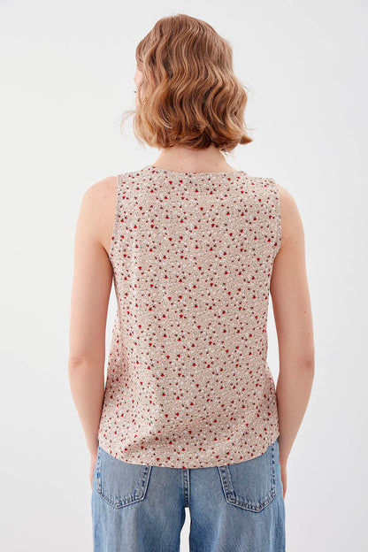FLOWER PATTERN SLEEVELESS BLOUSE