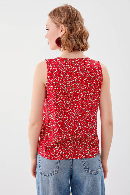 FLOWER PATTERN SLEEVELESS BLOUSE
