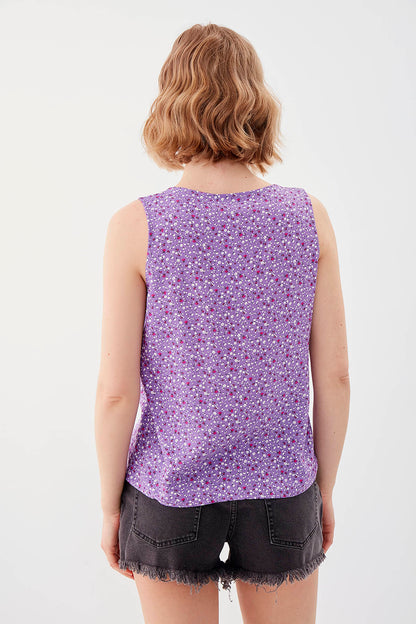 FLOWER PATTERN SLEEVELESS BLOUSE