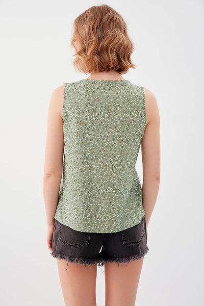 FLOWER PATTERN SLEEVELESS BLOUSE