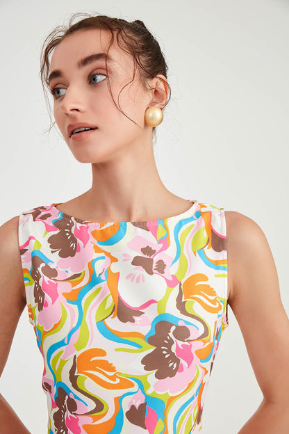FLORAL PATTERN SLEEVELESS DRESS