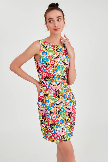 FLOWER PATTERN SLEEVELESS DRESS