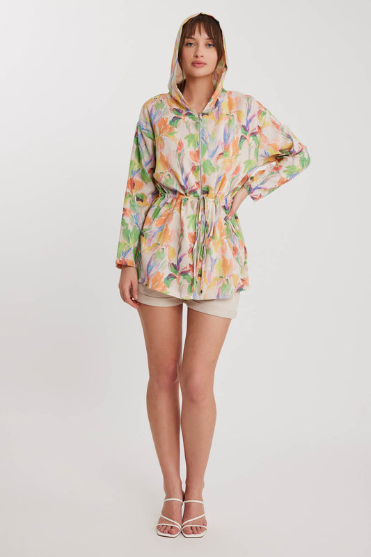 SLIM JACKET WITH FLOWER PATTERNED WAIST CURL