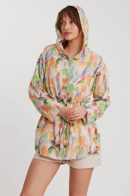 SLIM JACKET WITH FLOWER PATTERNED WAIST CURL